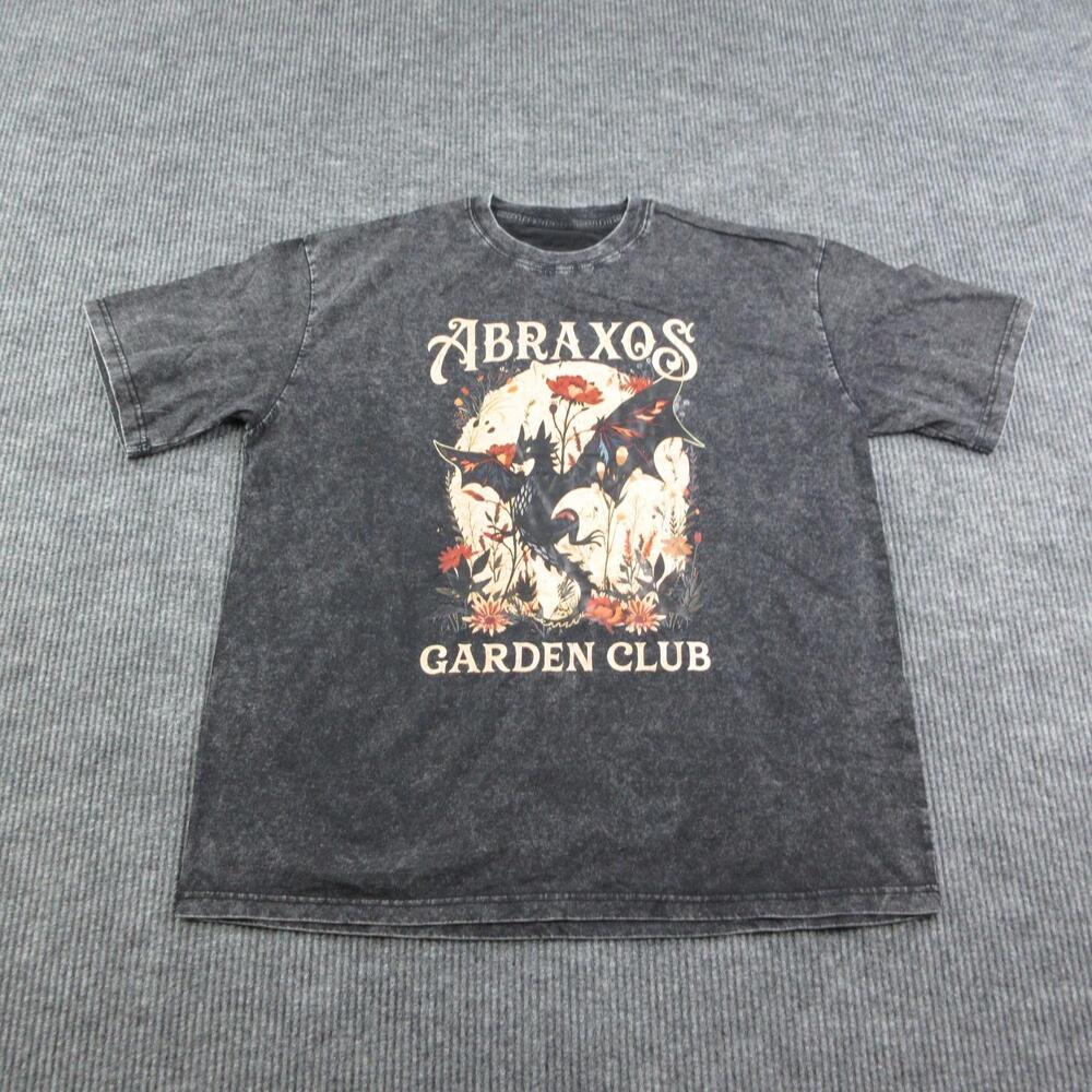 ABRAXOS Garden Club Shirt Mens 2XL Washed Gray Crew Neck Cotton Graphic Tee